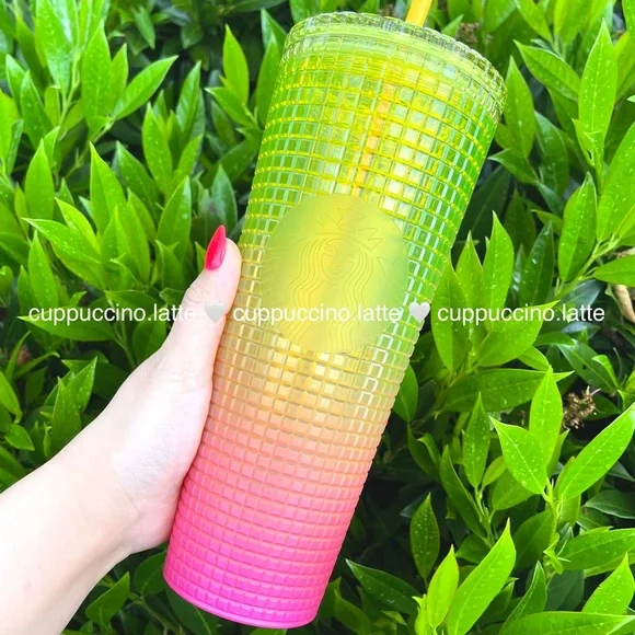 💗2 NEW✨ Starbucks Summer 2 ‘Watermelon’ & ‘Lemon’ Ombre Disco Grid Tumblers - Picture 2 of 15